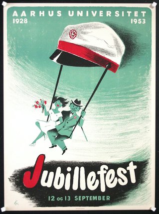 a poster of a man and woman on a parachute