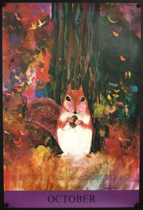a painting of a squirrel holding a nut