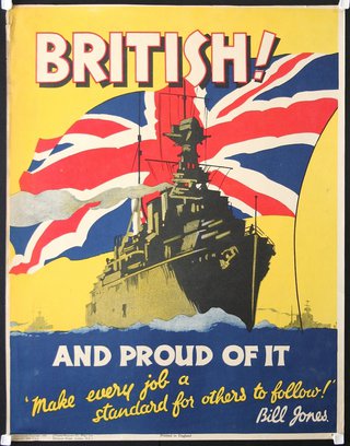 a poster of a ship with a flag