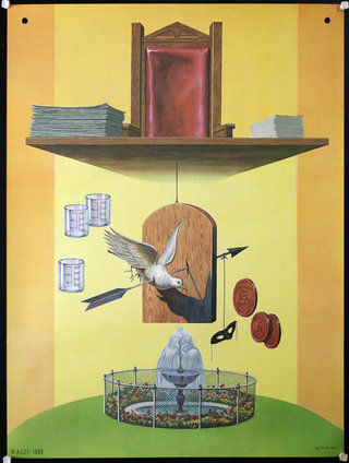 a painting of a clock and a bird