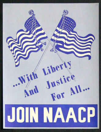 a poster with blue and white flags