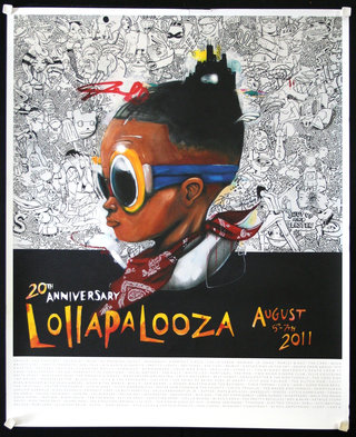 a poster of a child with glasses and a bandana