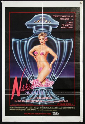 a poster of a woman in a perfume bottle