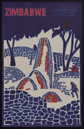 poster with an abstract image of revolutionaries fighting in a jungle with stone fences surrounding