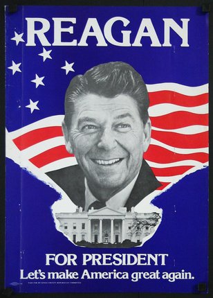 a poster of a man with a flag and a white house