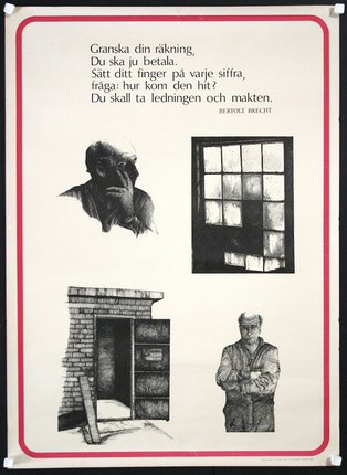 a poster with pictures of men and a door