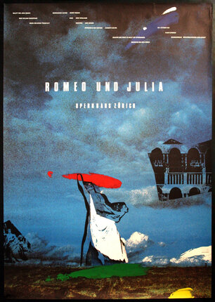 a poster of a man holding a red umbrella