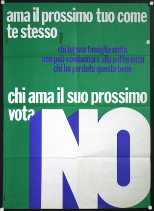a green and blue poster with white text