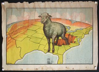 a sheep standing on a map