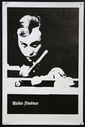 a poster of a man holding a pool stick