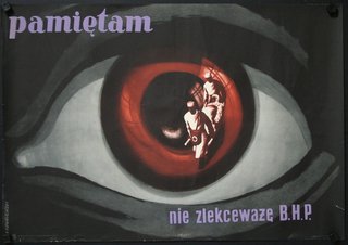 a poster of a man walking through an eye
