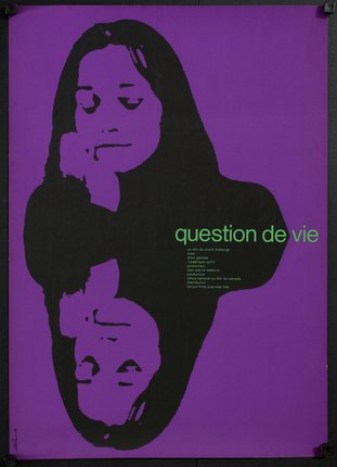a purple poster with a woman in black