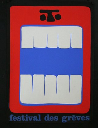 a red and white card with blue stripe