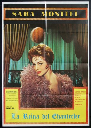 a poster of a woman with a pink boa