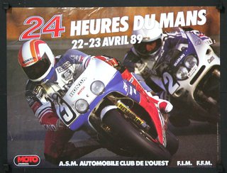 a poster of two men racing motorcycles