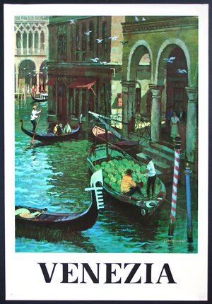 a poster of a gondola in a canal