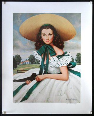 a painting of a woman in a white dress and straw hat