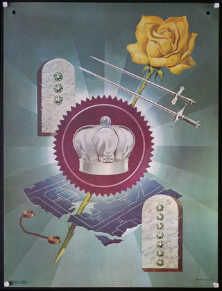a poster with a rose and sword