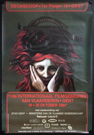 a poster with a woman holding her hands to her face