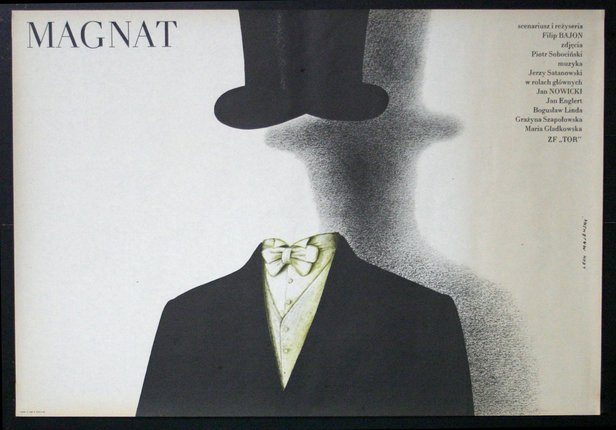 a poster of a man wearing a suit and a hat