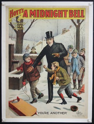 a poster of a man and children playing in the snow