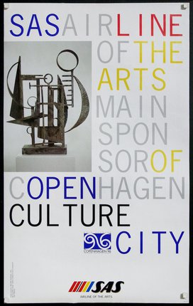 a poster with text and a sculpture