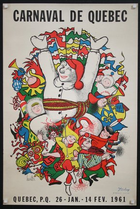 a poster with a clown and many cartoon characters