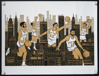 a poster of basketball players in a city