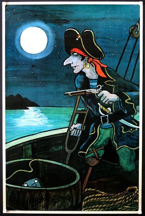 a poster of a pirate on a boat