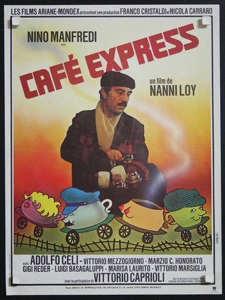 a movie poster with a man holding a train