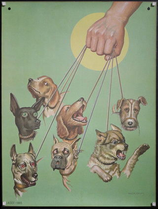 a poster with dogs on strings