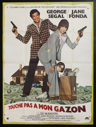 a movie poster of a man holding a gun and a woman holding money