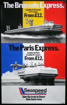 a poster of a ship and a ferry