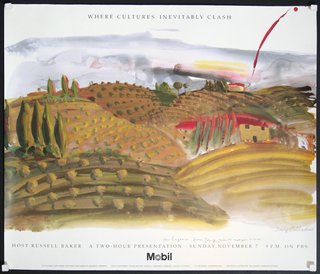 a poster of a painting of a landscape