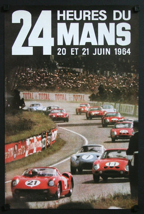 a poster with a race car racing on a track