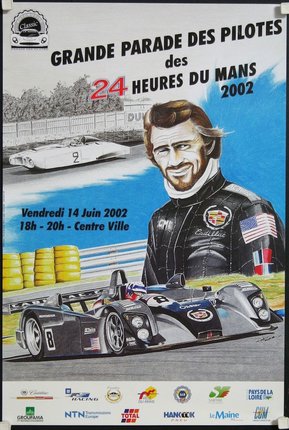 a poster of a man and a race car