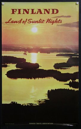 a poster of a sunset over water
