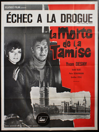 a movie poster of a man and woman and a collage of London