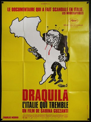 a yellow poster with a cartoon character holding a map