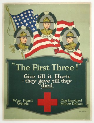 a poster with a flag and soldiers
