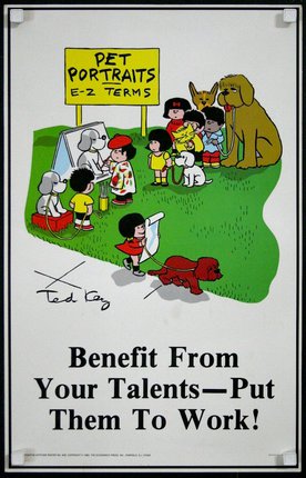 a poster with cartoon characters and dogs