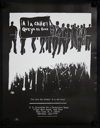 a poster with a group of people holding a banner