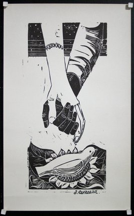 a black and white drawing of hands holding a banana