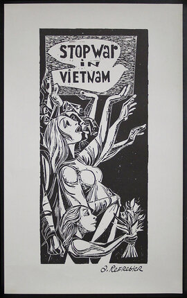 a black and white poster of women holding flowers