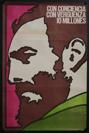 a poster with a face and text