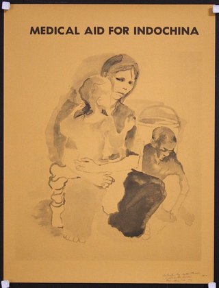 a poster with a woman holding two children