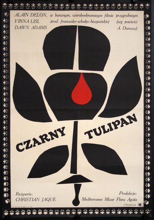 a poster with a flower and a drop of blood