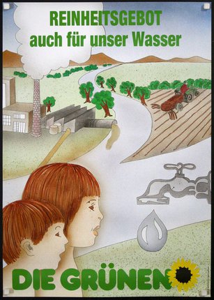 a poster with a couple of children looking at a farm