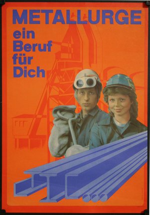 a poster with a couple of people wearing hard hats