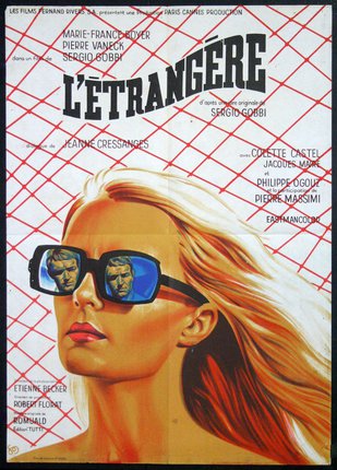 a poster of a woman wearing sunglasses